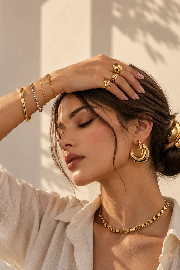 sunlit gold jewellery portrait